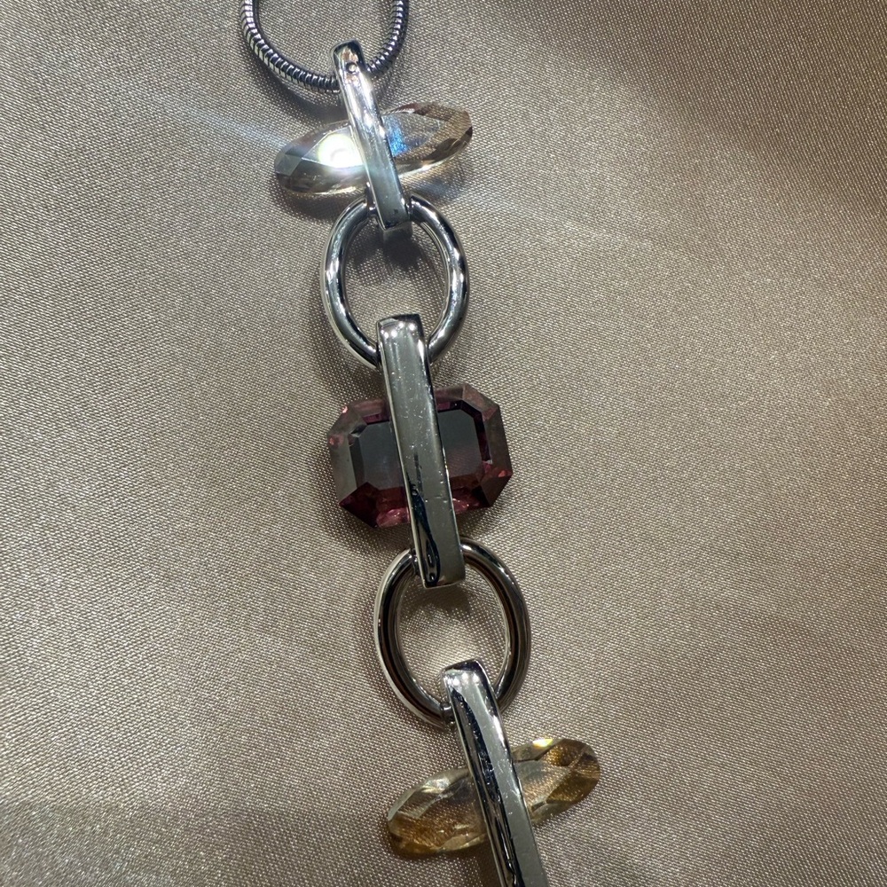 Swarovski Silver Necklace with Purple and Gold Accents